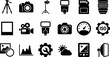 © Umme - Photography and videography icon set vector illustration featuring 20 designs with cameras, tripods, lenses, lights, and editing tools