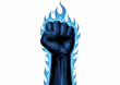 © hatu - A clenched fist with blue flames on a white background