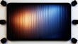 © Habibur Rahaman - A sleek black solar panel with a gradient of orange and blue hues on its surface lies on a white background surrounded by small black objects