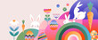 © Marina Zlochin - Happy Easter geometric background. Colorful Easter egg card and banner design