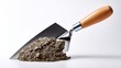 © Ulia_photo - Close-up of masonry trowel stuck in fresh cement on clean white background, great for home renovation and builder advertisements