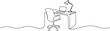© Nargis - One continuous line drawing of home office interior. Modern work desk and chair with laptop and lamp in simple linear style. Remote distant work concept. one line Icon drawing