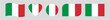 © Breno - Set of five creative Italy flag vector designs featuring wavy, circular, heart-shaped, rounded-corner, and rectangular styles, symbolizing national pride and patriotic celebration