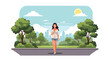 © Amie - Modern vector illustration of woman enjoying ice cream while walking in sunny park, casual summer fashion and relaxed seasonal lifestyle concept