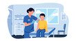 © Amie - Modern flat vector illustration of nurse giving vaccination to child in clinic representing preventive healthcare, immunization and public health protection
