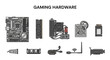 © zyaa - Flat illustration of various computer components labeled GAMING HARDWARE