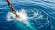 © Alpha - Close-up of a colossal maritime anchor chain descending into deep blue ocean water, creating dynamic splashes and spray, steel, ship, motion