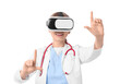© Pixel-Shot - Female doctor in VR glasses using virtual screen on white background