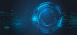 © JustPrint - Abstract futuristic technology background with a glowing blue HUD interface and digital circuit board lines. Vector illustration for scifi, data, and network concepts.