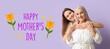 © Pixel-Shot - Portrait of happy mature woman and her daughter on lilac background. Greeting banner for Mother's Day