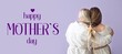 © Pixel-Shot - Mature woman and her daughter with braided hair hugging on lilac background, back view. Greeting banner for Mother's Day