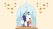 © dawnverse - Happy Muslim Family Portrait Under Arch Window.