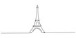 © Gerish - Single one line drawing of Eiffel Tower landmark wall decor poster. Iconic place in Paris, France. Tourism and travel greeting postcard concept, One continuous single line of famous building like pro.