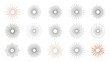 © Bashir - Comprehensive collection of fifteen diverse sunburst and starburst designs in various line weights and styles for creative graphic design projects.
