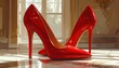 © Kupat - High-heeled, glossy red shoes stand near a window in a softly lit, ornate room