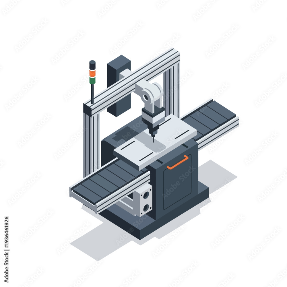 Isometric illustration of an industrial machine with conveyor belt and ...