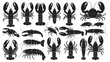 © Md - Lobster silhouette set, seafood animal illustration, marine creature graphic, crustacean drawing, fishing design element, cad drawing flat vector illustration