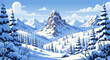 © Purnomo - Peaceful Winter Mountain Landscape Vector Illustration with Snow-Covered Trees and Majestic Peaks