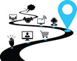 © MSTJANNA - Illustration of a winding road with people icons leading to a blue location pin on a white background