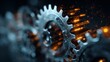 © TensorSpark - Metal gear close-up with circuit glow symbolizing edge computing node processing near data source.