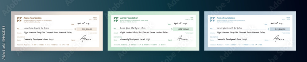 Cheque Layout Example With Information Blank Check Template, Bank Cheque Layout for Business Payments Stock ...