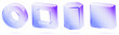 © marozhkastudio - Hologram glass geometric 3D shapes set - circle ring, square frame, hexagonal prism, cube block with blue purple neon gradient. Iridescent transparent figures, crystal glossy objects. 3D illustration