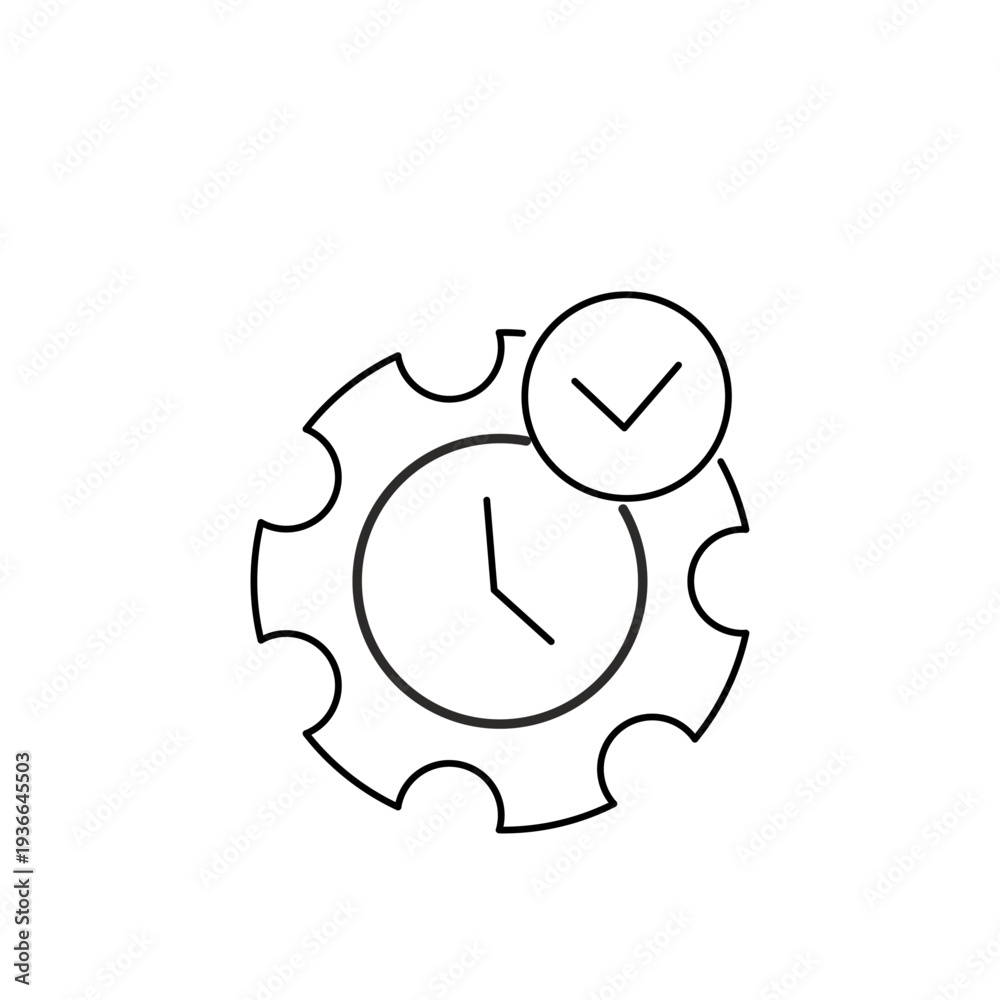 Realtime Date Update Icon – Line Art Gear with Clock and Check Mark ...