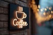 © Igor - Glowing Coffee Cup Sign on Brick Wall