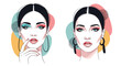 © Rahman - Modern pop art illustration featuring two portraits of a beautiful woman with stylish makeup and abstract colorful shapes in the background.