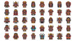 © Masako - Pixel Art Demon Faces Collection: Red Tribal Masks, Traditional Art, Vector Icons