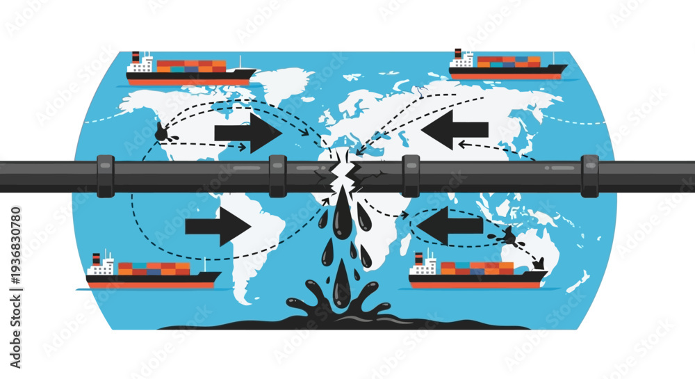 Economic Rupture Global oil pipeline rupture causing supply chain disruption and ...