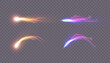 © Valeriia - A purple and yellow glow effect with magical shimmering energy. A magical design for a fairy tale illustration. Swirl trail effect. Vector.