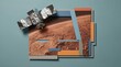 © Alexey - Space satellite collage on a red planet surface. Abstract representation of space exploration, research, and future science for presentation.