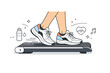 © Viacheslav - Fitness motivation. A clean editorial close-up of running shoes on a treadmill, subtle energy and motivation suggested with minimal icons and lines. Minimalist