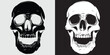 © Tahmina - Skull laughing grin vector illustration, black and white flat design art, horror halloween theme graphic