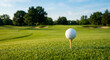 © Kaluya Stock - White golf ball rests on a wooden tee set into vibrant green grass, poised for a drive, against a beautifully blurred background of a sunny