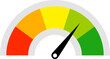 © M-KOS - A colorful gauge with a needle pointing towards the green zone, indicating good performance or a positive result