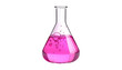 © kak - A clear, glass Erlenmeyer flask filled with pink liquid and bubbles against black