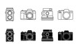 © 张锋 - Collection of vintage and modern camera icons in both outline and solid silhouette styles including twin lens reflex, digital SLR and instant cameras.