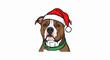 © abel - Cartoon pit bull wearing a festive Santa hat and green collar