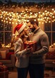 © IMAGINIAC - Couple Embracing Holding Christmas Gift In Illuminated Room Indoor