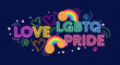 © PhotoArtHub - Neon text 'Love LGBTQ Pride' with rainbow and heart shapes on dark blue background, symbolizing inclusivity, acceptance, and celebration of identity