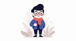 © Erna - A cute cartoon boy with glasses and a scarf stands among abstract plants