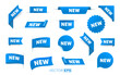 © hobbitfoot - Collection of blue NEW labels and ribbons in various shapes. Perfect for product launches, special offers, or promotional designs.