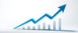 © rafaelnlins - Gráfico azul com seta ascendente e barras em crescimento sobre fundo claro, simbolizando aumento de resultados, desempenho financeiro, lucro e evolução dos negócios.