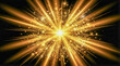 © Argiduna - Estallido de estrella dorada con destellos brillantes, partículas de luz y rayos radiantes sobre un fondo negro profundo. Un efecto visual de celebración, energía y elegancia.