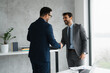 © Novak - Two businessmen shaking hands in a modern office after a successful meeting.