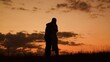 © Victoriia - Silhouettes of man woman walking toward each other, loving couple embracing at sunset. Couple in love meets in nature. Love story happy family. Romantic date love of happy couple in park