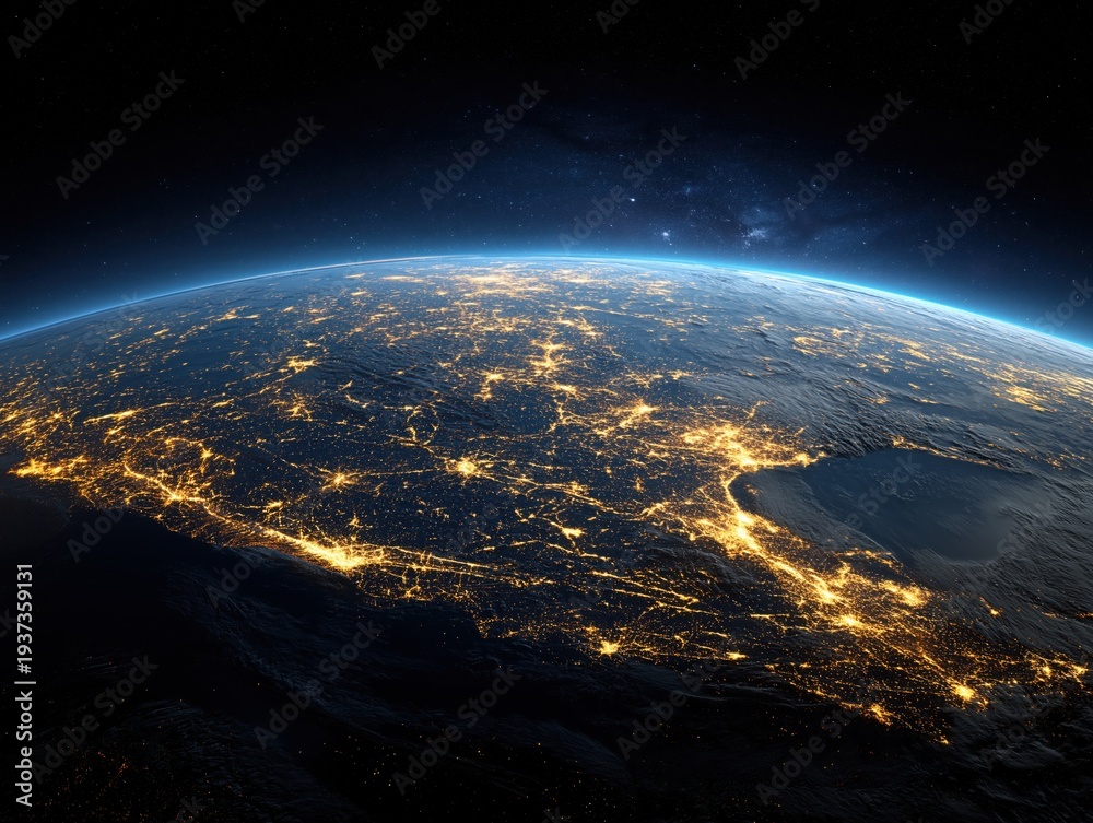 View of Earth at night showing illuminated city lights across North ...