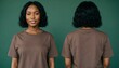 © Natalia - Woman Wearing Brown T-Shirt Front and Back View